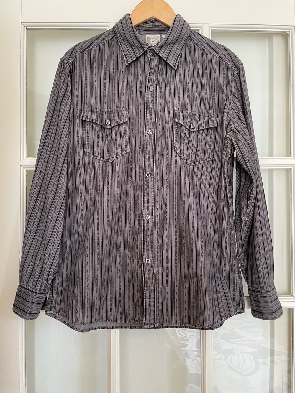 VTG Stamp 10 grey striped vintage cordory shirt 100% cotton men's Medium M